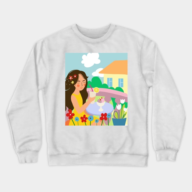 girl on the balcony drinking a cocktail in Crewneck Sweatshirt by sonaart